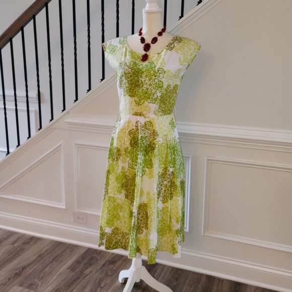 Jessica Howard Beautiful Green Print Dress Sz-10 Petite - Picture 10 of 12